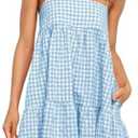 Wenrine Womens Summer Plaid Mini Dress Casual Spaghetti Strap Sleeveless A Line Beach Sundress with Pockets Size XL