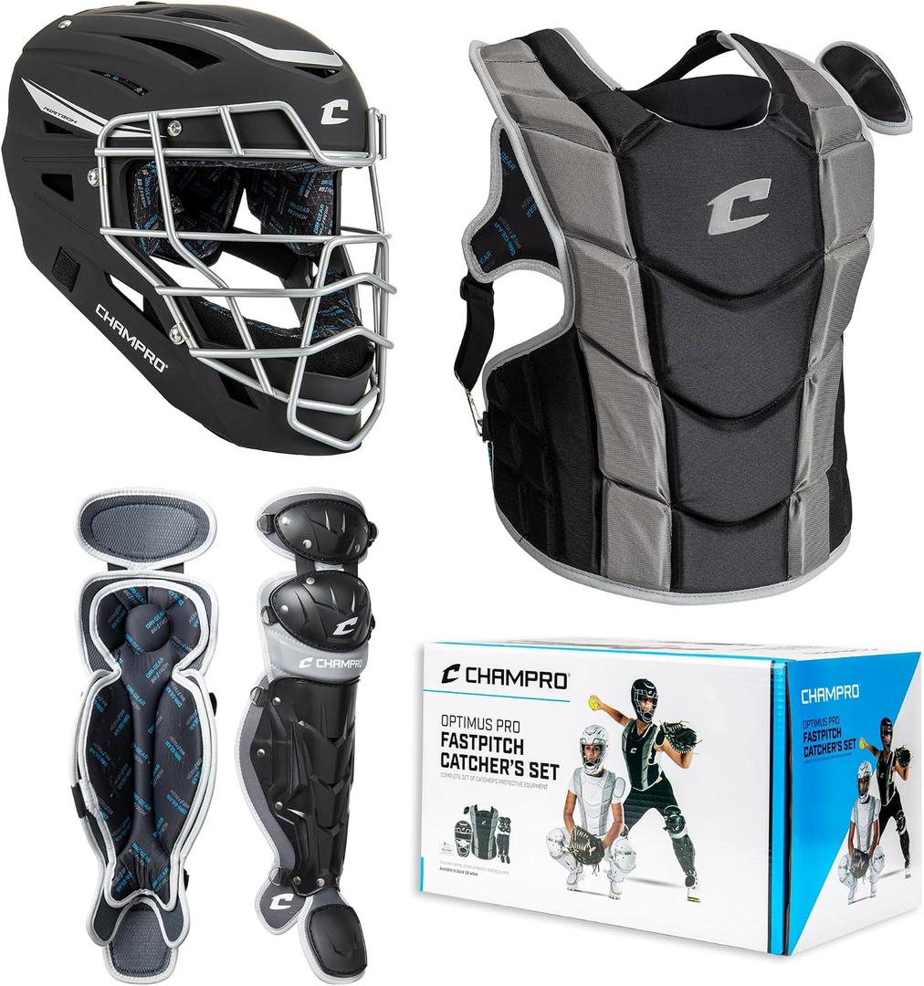 Champro Optimus Pro Fastpitch Catcher's Kit, Ages 9-12, Black