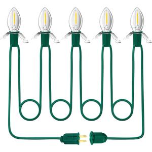 Lighting System, 9.8Ft Green Accessory Cord with 5LED C7 Spare Fuse Bulbs, Blow Mold Lights Cord with Female Plug, Perfect for Halloween Christmas Village and Homemade Craft Decorations