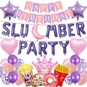 Girls Night Sleepover Party Supplies - 43 Pcs Slumber Pajama Party Happy Birthday Banner Foil Balloon For Mean Girls Party Decoration Girls Night Sleepover Party Supplies - 43 Pcs Slumber Pajama Party Happy Birthday Banner Foil Balloon For Mean Girls Party Decoration