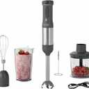 Cordless Immersion Hand Blender, 5-in-1 Variable Speed blender handheld,Rechargeable with 2000mAh Battery, BPA-Free & Dishwasher-Safe Accessories:700ml Beaker,Chopper,Whisk & Milk Frother,Grey