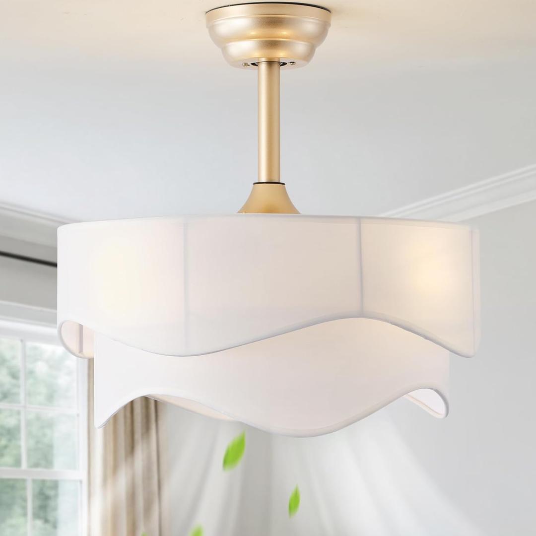 Indoor White Fandelier Ceiling Fan with Lights, 20" Boho Ceiling Fan with Light Remote Control, Caged with 6 Speeds for Bedroom, Nursery, Living Room