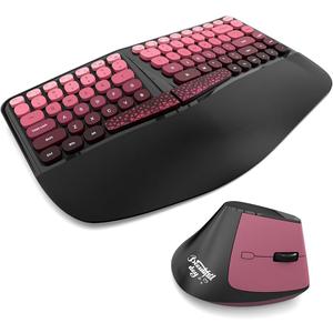 Ergonomic Wireless Keyboard and Mouse Set Wireless Keyboard Silent Mice Set with Wrist Rest for Computer, Laptop, PC, Mac, Windows Black Pink