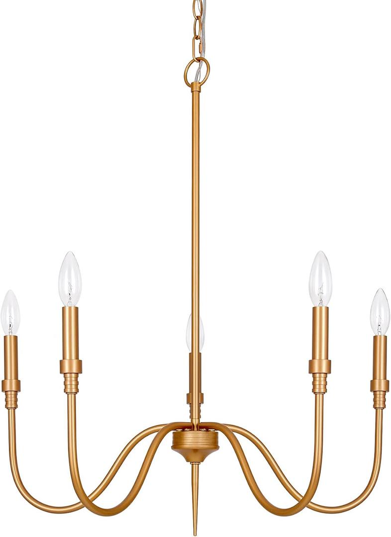 Gold Chandelier, 5-Light Farmhouse Linear Pendant Lighting Fixture for Kitchen Island Dining Room Over Table Living Room Home Office (Muted Gold, 5-Light)