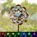 Solar Wind Spinner, Outdoor Metal Wind Spinners with Light, Windmill Decor for Yard Garden, Ideal Gifts for Birthday, Housewarming, Mother's Day, Christmas (13" W x 74" H)