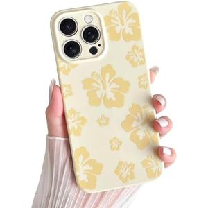 Skyseaco for iPhone 14 Pro Max Case Cute Hibiscus Phone Case Flower Design Soft Slim TPU Shockproof Camera Protection Phone Cover for Women Girls - Yellow, Pack of 2