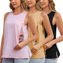Ecavus Women's 3-Pack Nursing Tank Tops Hidden Zippers Sleeveless Breastfeeding Shirts Loose Fit Maternity Tops (X-Large, Black+yellow+pink)
