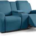 TAOCOCO Reclining Loveseat with Middle Console Slipcover, 4 Piece Polyester Fabric Stretch Loveseat Reclining Sofa Covers (P Blue, 2 Seat Recliner Cover with Console)