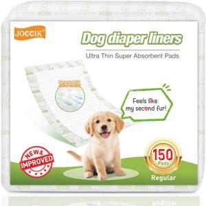 Dog Diaper Liners, 150 Count, Super Absorbent Booster Pads for Male and Female Dogs, Ultra-Thin and Breathable, Regular