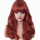 Rugelyss Vintage Long Wavy Auburn Wig with Bang Big Bouffant Beehive Wigs for Women Copper Red Synthetic Hair Wig fits 70s 80s Costume or Halloween Party