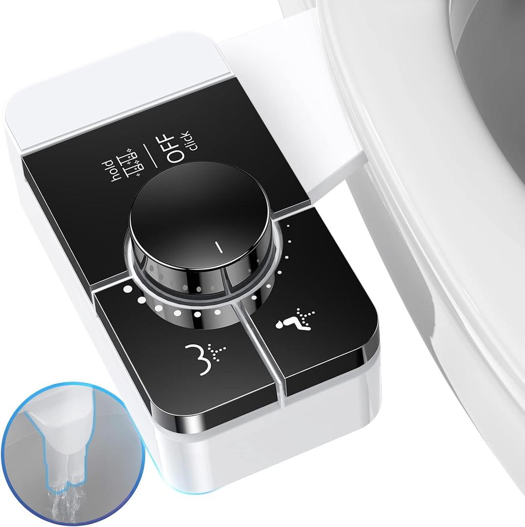 Bidet Attachment for Toilet, Ultra-Slim, Self Cleaning, Dual Nozzle, Feminine & Posterior Wash, Fresh Cold Water Sprayer, for Existing Toilets Seat, Baday Beday Badette Bedette, Black