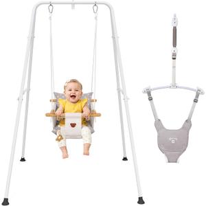 2 in 1 Baby Jumper with Toddler Swing, Baby Jumpers and Bouncers,Indoor Outdoor Toddler Swing Set, Cotton (White)