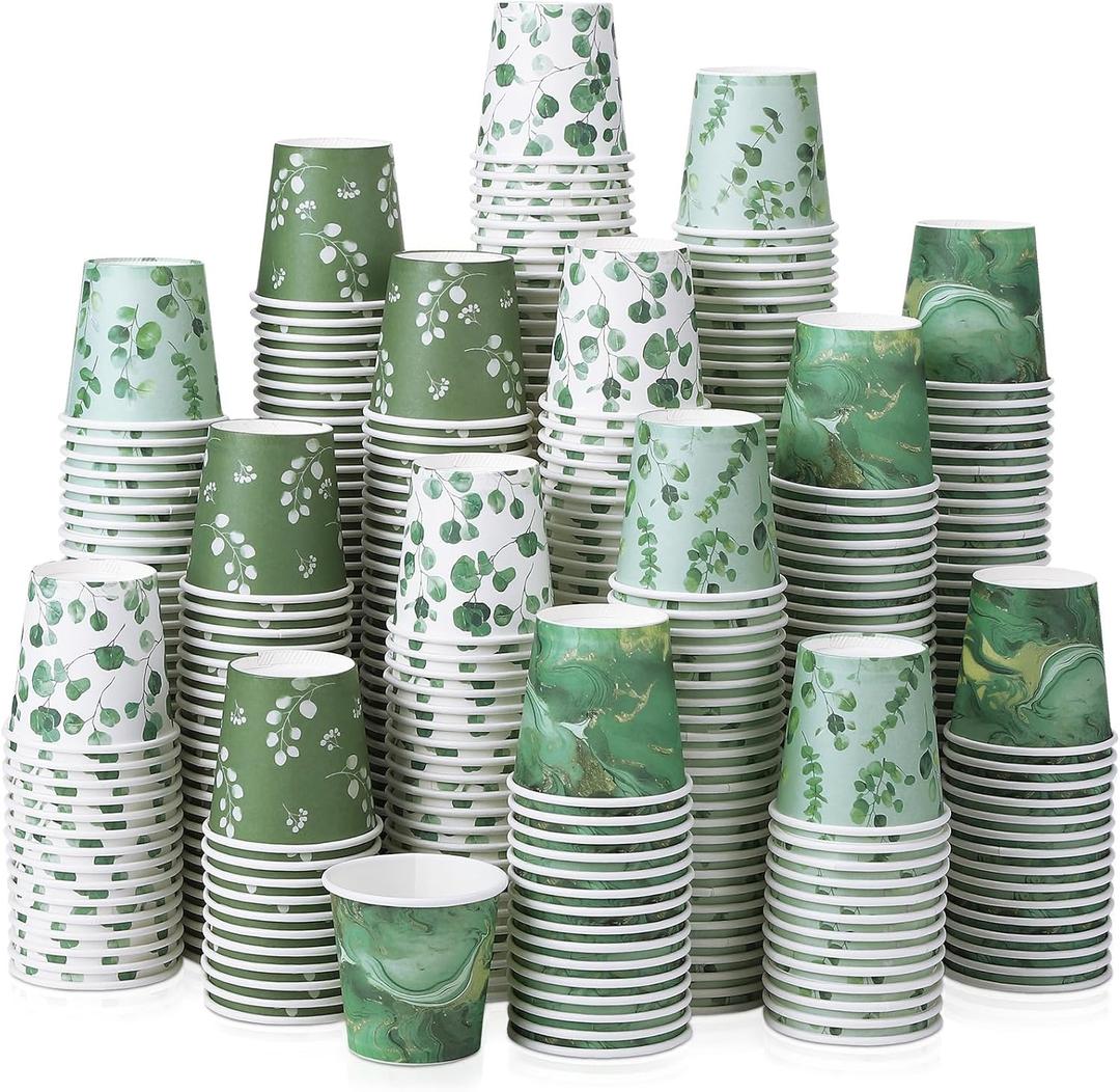 Ovveroche 600 Pack 2 oz Disposable Bathroom Cups Mini Mouthwash Cups Small Printed Paper Cup for Home Travel Picnic Party and Events