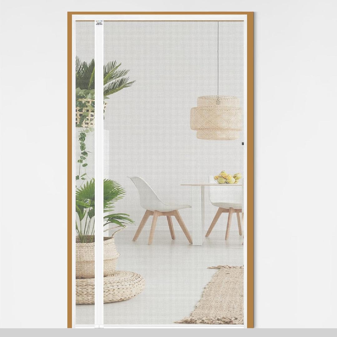 CHIYUNS White Reversible Left Right Side Opening Screen Door, Mesh Magnetic Closure Heavy Duty, Fits 60 x 80 Door, Self Closing Fiberglass Bug Net with Magnet for Front, Sliding Doors, Pet Friendly
