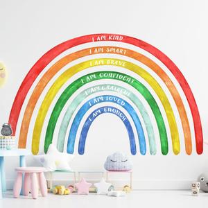 76.77x47.24'' Watercolor Large Rainbow Wall Decal with Inspirational Quote Peel and Stick Rainbow Wall Stickers Waterproof Decal for Girls Kids Bedroom Classroom Nursery Playroom (Bright)