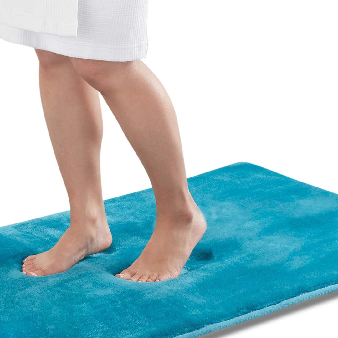 Memory Foam Bath Mat Non Slip Absorbent Super Cozy Velvet Bathroom Rug Carpet (24 inches X 48 inches, Caribbean Sea)