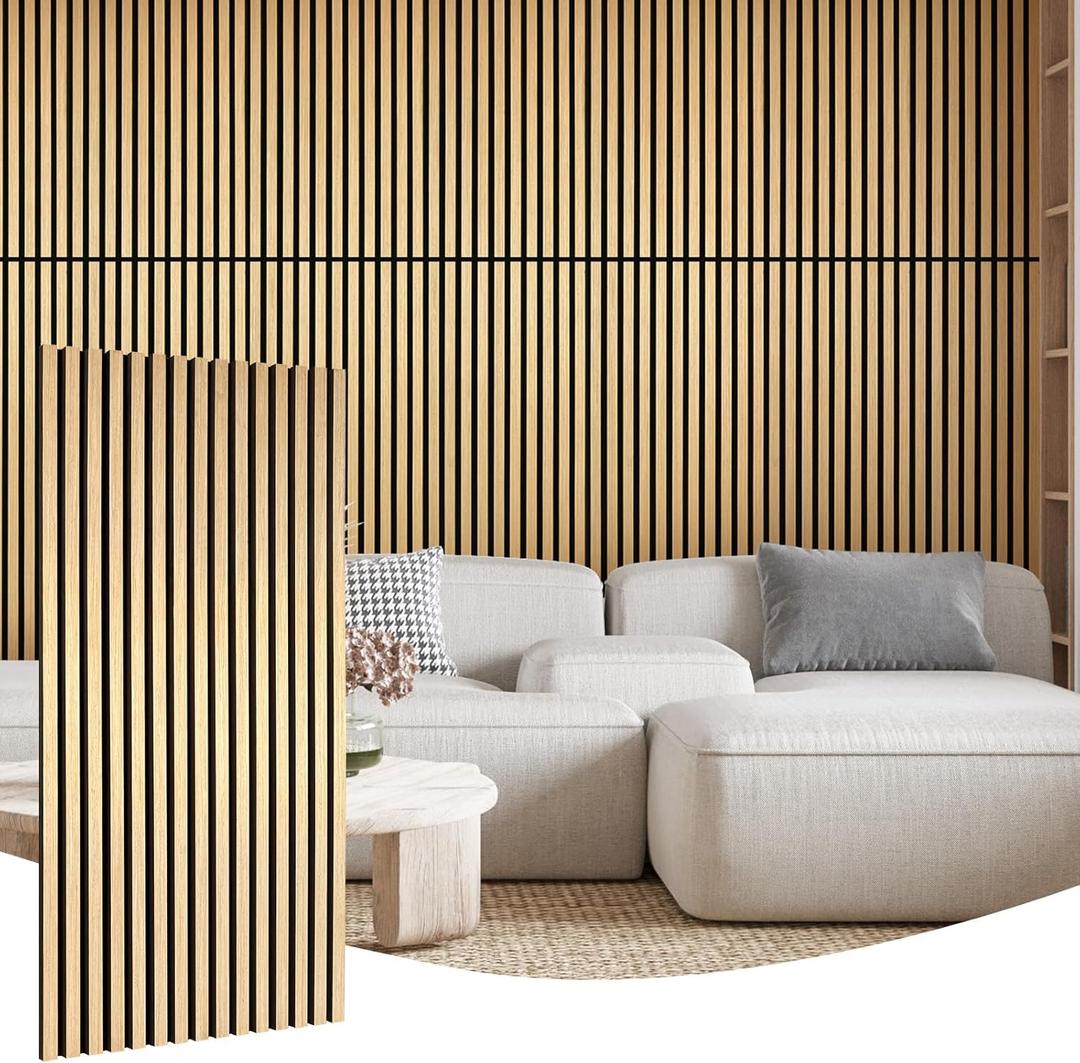 2Pcs Wood Slat Acoustic Panels for Wall - 47.2in x 23.6in 3D Fluted Sound Proof Panels for Walls and Ceiling Interior Wall Decor - Oak