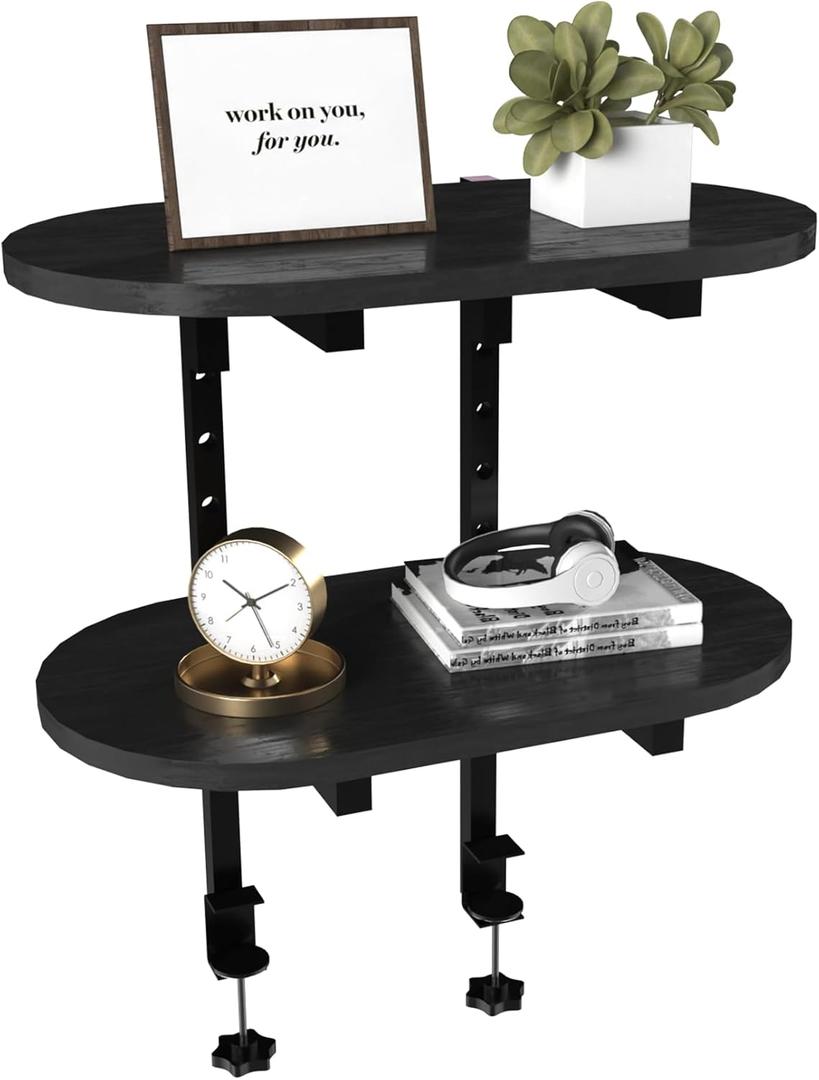 Aetheris Clamp On Desk Shelf, 2-Tier Adjustable Desk Storage Shelf, Wood Desktop Bookshelf, Desk Shelves Organizer for Offices, Study Rooms, and Game Rooms, Black