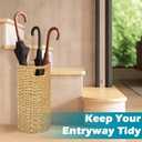 Rattan Umbrella Holder 20.8" H X 10" D,Handmade Wicker Umbrella Stand Indoor with Dip Tray,Sturdy Umbrella Holders for Entryway,Umbrella Bucket Fits Mudroom,Walking Canes,Home,Office (Oak)
