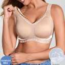 GLNEGE Womens Seamless Wireless Push Up Supportive Bra Comfortable No Underwire Full Coverage Jelly Lift T-Shirt Bras (Beige, XXXL)