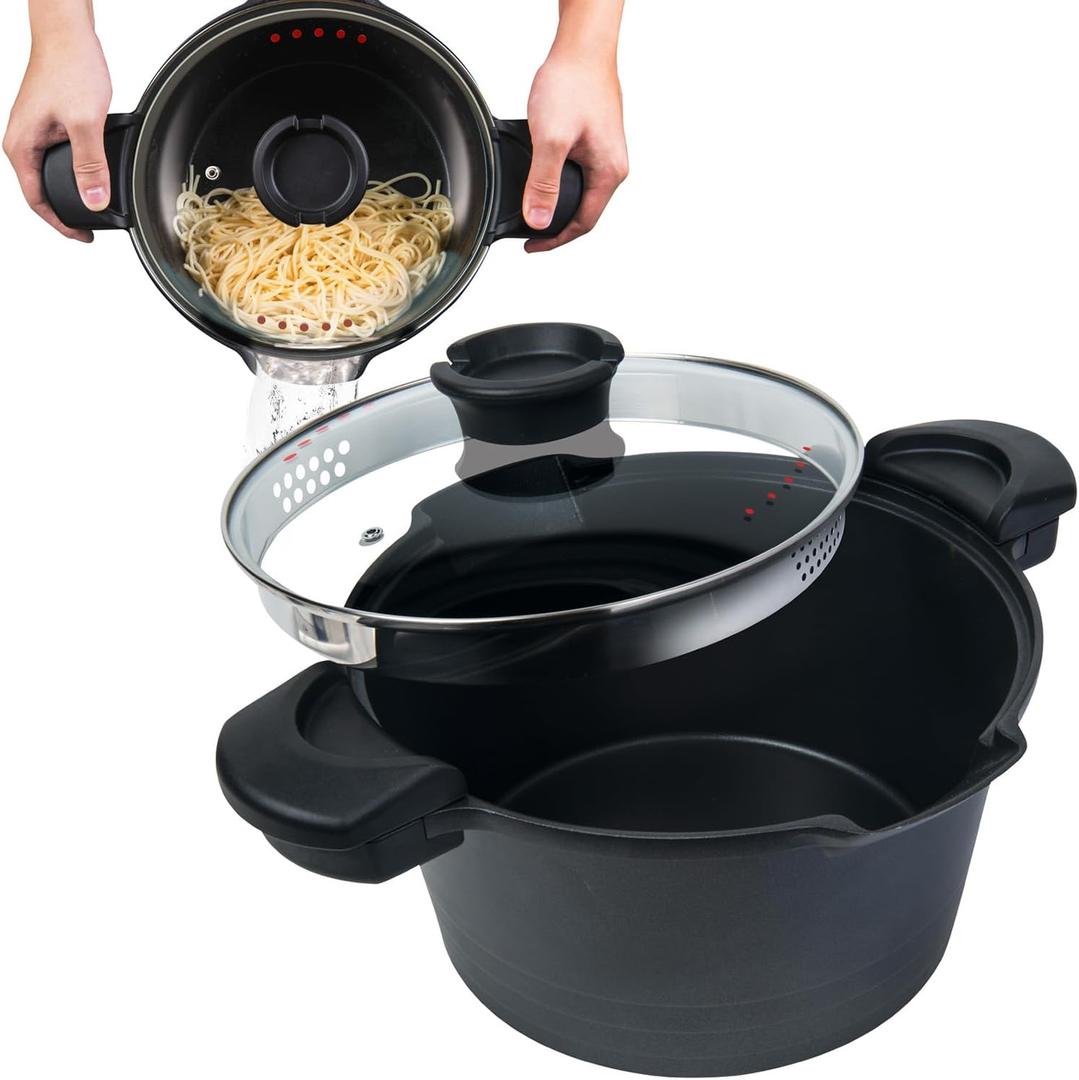5 QT. Non-Stick Stock N Pasta Pot w/Locking Handles and Easy Pour Strainer, 9