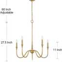 5 Light Farmhouse Brass Chandelier Light Fixture, Modern Pendant Lighting for Kitchen, Dining & Living Room, Brushed Gold Finished