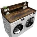 FZGhome Washer Dryer Countertop, 54" x 27.55" 2-Tier Washer Dryer Topper with Edge, for Laundry Room Organization Rustic Brown