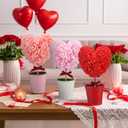 Pinkunn 3 Pcs Valentine's Day Decorations Heart Shaped Topiary with Pot Mini Artificial Potted Plant Heart Ornaments Desktop Centerpiece Tiered Tray Decor for Women Wife Home Party Tabletop Gift