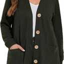 LARACE Open Front Cardigan for Women Cable Knit Sweater with Pockets Plus Size Long Sleeve Tops Button Down Winter Coat, color armygreen, size 2xL