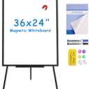 VIZ-PRO Magnetic Whiteboard Easel Black, 36 x 24 Inches, Portable Dry Erase Board Height Adjustable for School Office and Home