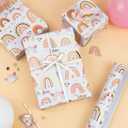 2 x Burymento Rainbow Wrapping Paper, Boho Gold Foil Themed Gift Wrap for Birthday, Valentines, Mothers day, Graduation, Wedding, Fathers day, Baby Shower, Christmas (17 IN x 32.8 FT)