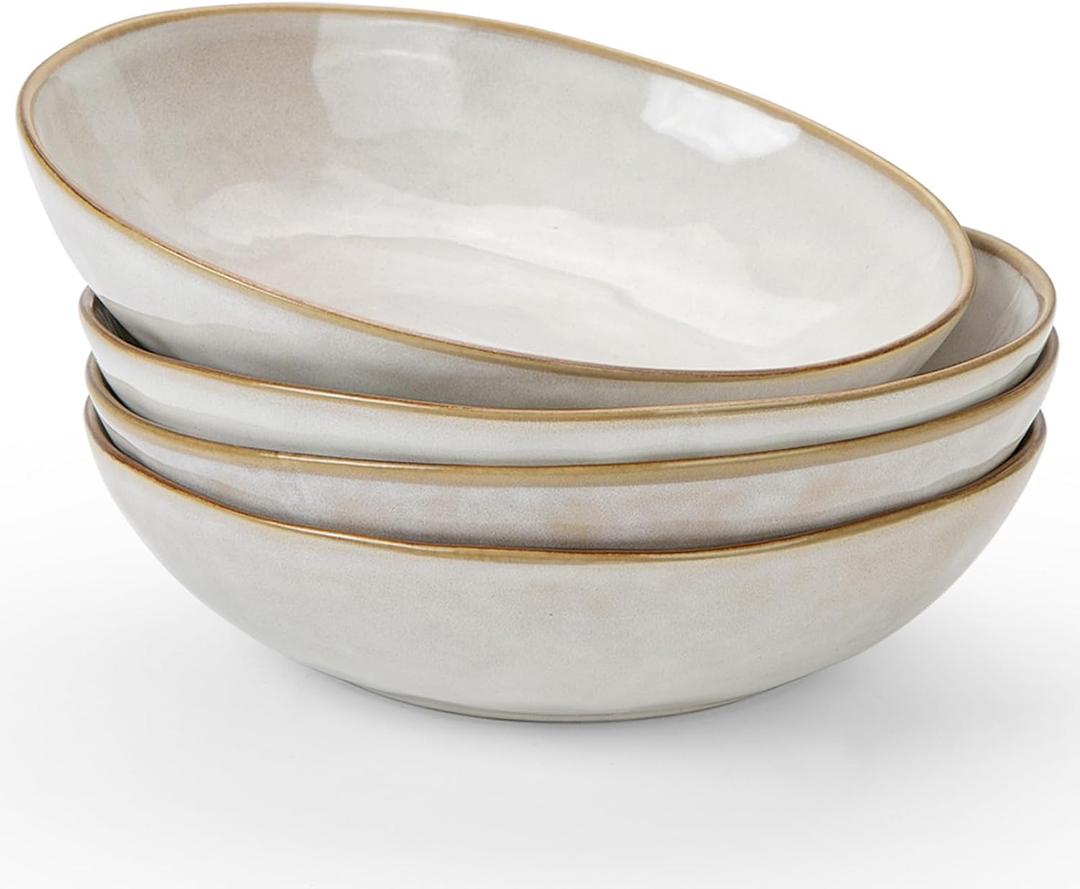 Famiware Large Pasta Bowls Set of 4, Ocean Round 8.5" Pasta Serving Bowl Large Dinner Bowls, Kitchen Bowl Set, Microwave and Dishwasher Safe, Scratch Resistant, Cappuccino White