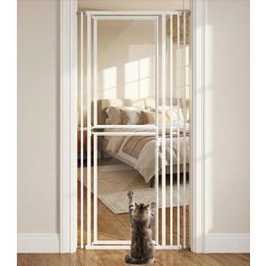78.7" Extra Tall Cat Gate, Adjustable 27.5"-37.4" Wide Pet Proof Safety Gate, NO Drilling Pressure Mount Dog Gate, Transparent Full Door Pet Gate for Stairs/Studio/Kitchen, White