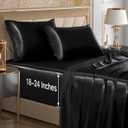 VACVELT 4pcs Extra Deep Pocket Satin Sheets King Size Bed Set, Black Satin Sheet Set Fit 18-24 Inch Deep Pocket Mattress, Silky & Luxury Satin Bedding Set Soft & Ultra Deep Fitted Sheet Set