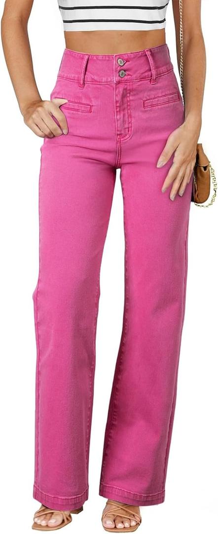 Sidefeel Women's Jeans High Waisted Straight Leg Stretchy Jeans Trendy Loose Wide Leg Zimbaplatinum Denim Pants with Pockets Size 2