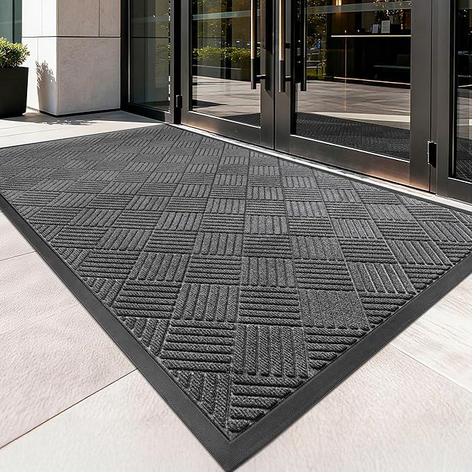 Front Door Mat, Heavy Duty Indoor Outdoor Doormat, 48" x 36" Low Profile Outdoor Mats for Home Entrance, Stain and Fade Resistant Welcome Mat Ideal for High Traffic Area, Diamond Grey