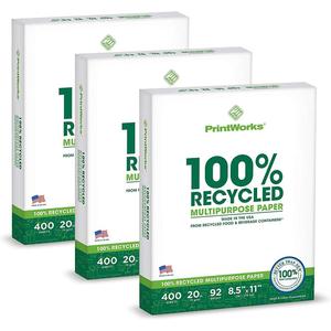 PrintWorks 100% Recycled Printer Paper 8.5" x 11" White - 20 lb Copy & Multipurpose Computer Paper - 3 Packs, 1200 Sheets - Made in the USA - 92 Bright - Printer & Copier Compatible (00018-3)
