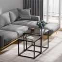 Garden 4 you Coffee Table Set of 2, Modern Glass Nesting Table, Metal Frame Square Center Table Set, Side Tables, Nesting Coffee Table for Living Room, Bedroom and Small Spaces, 19.7in Black