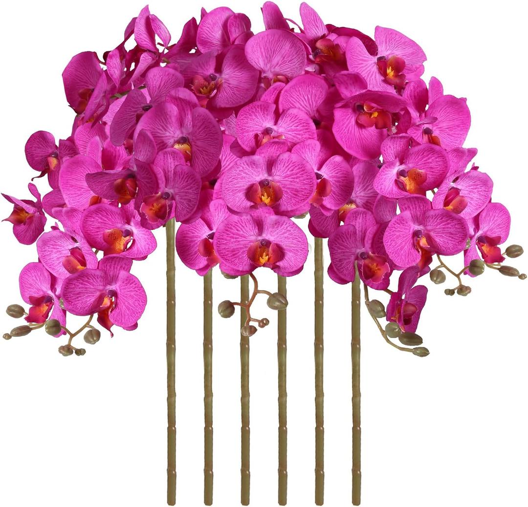38 Inch Purple Flowers Orchids Artificial Flowers 6 PCS Artificial Orchids Faux Orchid Velvet Flowers Long Stem Artificial Flowers for Tall Vase for Home Wedding Decoration(Purple)