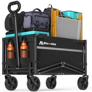 Blomoba Collapsible Wagon Cart, Flexible Handle, Portable Collapsible Wagon with All-Terrain Wheels 360 Rotation, 220LBS Heavy Duty Utility Cart for Garden Camping Grocery Sports Shopping Beach