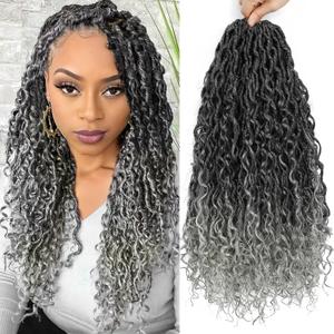 Col Bling Goddess Locs Crochet Hair 18 Inch 8 Packs Faux Locs Crochet Hair for Women Pre Looped Crochet Boho Goddess Faux Locs Crotchet Hair with Curly Ends #1B/Grey