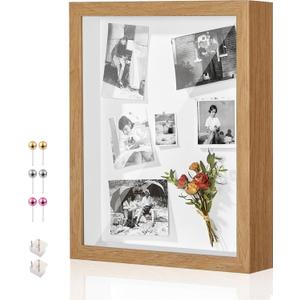 12x16 Shadow Box Display Case Picture Frame with Soft Linen Back, Large Wood Color Shadow Box 12x16 for Flowers Medal Display Case Jersey pet Graduation Memorabilia Baby Ltems Crafts Photos