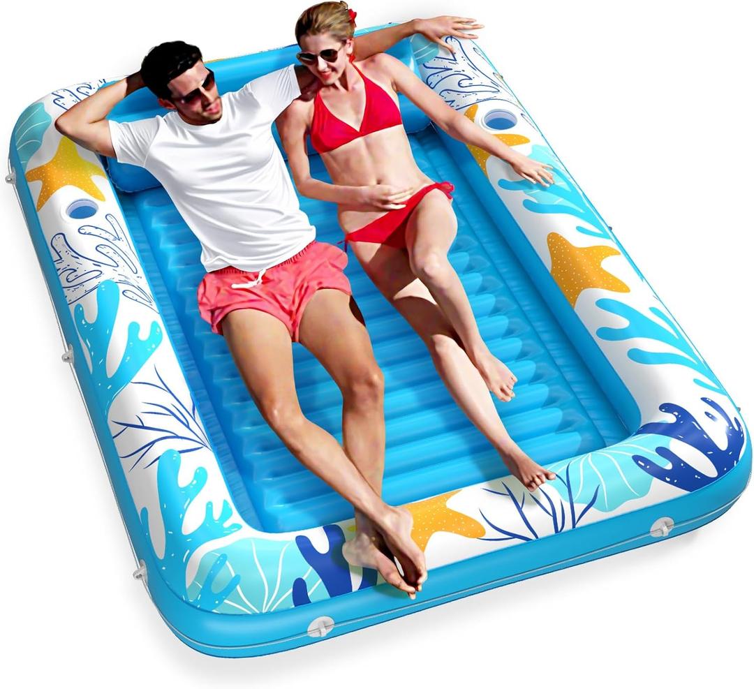 Inflatable Tanning Pool Lounger Float - Jasonwell 4 in 1 Sun Tan Tub Sunbathing Pool Lounge Raft Floatie Toys Water Filled Tanning Bed Mat Pad for Adult Blow Up Kiddie Pool Kids Ball Pit