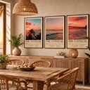 3 x 3Pcs Vintage Coastal Surfing Wall Art , Beach Sunset Canvas Poster 12x16 In, 12W"x16L"