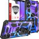 for Galaxy A05 Case,Samsung A05 4g Case w/Tempered Glass Screen Protector(Full Coverage) [Full-Body][15FT Mil-Grade][Built-in Kickstand] Car Magnetic Protective Cover for Women Man Blue Purple Marble