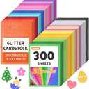TUXIYA 300 Sheets 8.5" X 11" Glitter Cardstock,50 Assorted Colors 250GSM/92LB Glitter Cardstock,No-Shed Sparkly Glitter Paper for Arts and Crafts, Decorative, Card Making, Scrapbooking, DIY Projects