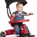 Radio Flyer 4-in-1 Pedal & Push Stroll 'N Trike, Ages 1-5, Toddler Tricycle & Stroller, High-Density Foam Tires, Parent Push Handle, UV Canopy, Removable Tray, Headrest & Seatbelt, Stroller Tricycle