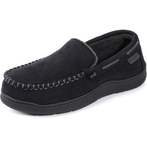 Zigzagger Men's Moccasin Slippers Memory Foam House Shoes, Indoor and Outdoor Warm Loafer Slippers (11, Cool Black)