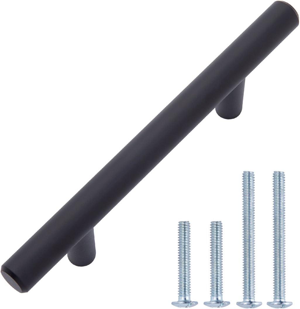 Euro Bar Cabinet Handle (1/2-inch Diameter), 5.38 in Length (3 in Hole Center), Flat Black, Pack of 10, AB1500-FB-10