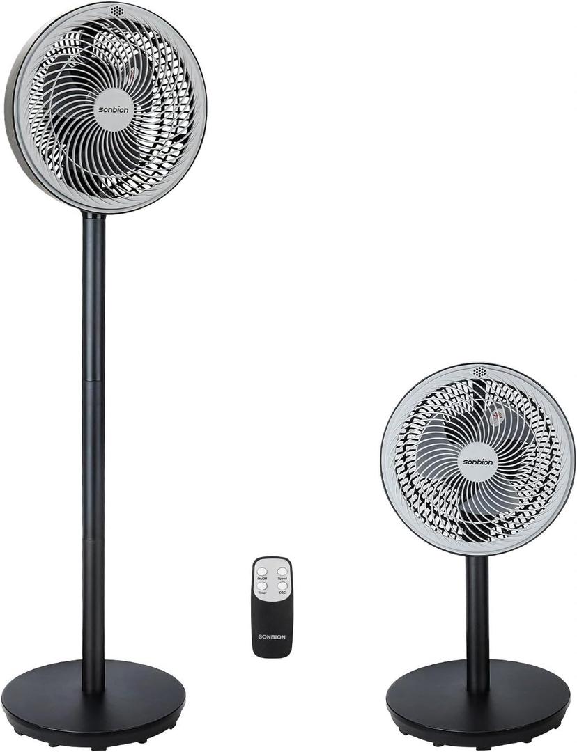 Standing Fan, Oscillating Pedestal Fan with Remote Control, Electric Fans for Home, Air Circulator Fan Floor Fan for Room Office Garage, Three Height Settings and Timer Function, Three Speeds